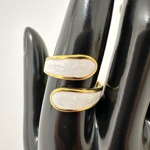 18K Gold Plated with Mother of Pearl Tone Geometric Open Rings